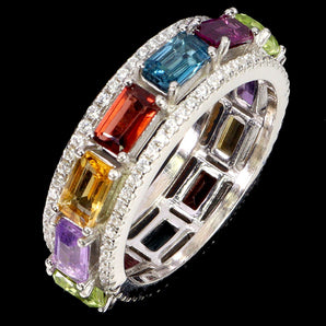 925 Sterling Silver Ring Octagon Amethyst 5x3mm Garnet Topaz Garnet Gemstone 7.5