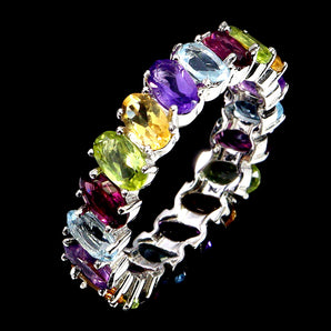 925 Sterling Silver Ring Oval Citrine 5x3mm Aquamarine Gemstone Jewelry Size 7.5