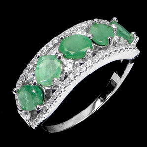 925 Sterling Silver Ring Oval Emerald 5x4mm Natural Gemstone Jewelry Size 7