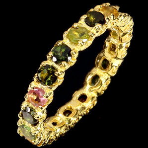 925 Sterling Silver Ring Round Tourmaline 3mm Natural Gemstone Jewelry Size 8.5
