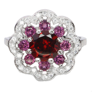 925 Sterling Silver Ring Round Mozambique Garnet 7mm Rhodolite Gemstone Size 8.5