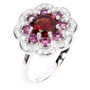 925 Sterling Silver Ring Round Mozambique Garnet 7mm Rhodolite Gemstone Size 8.5