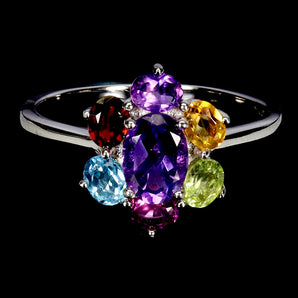 925 Sterling Silver Ring Oval Amethyst 7x5mm Citrine Topaz Gemstone Jewelry Sz 7