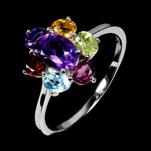925 Sterling Silver Ring Oval Amethyst 7x5mm Citrine Topaz Gemstone Jewelry Sz 7