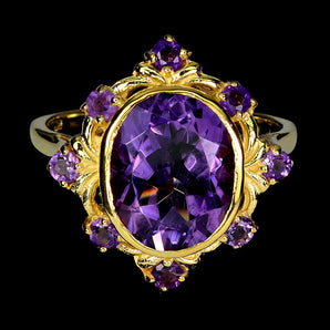 925 Sterling Silver Ring Oval Amethyst 12x10mm Natural Gemstone Jewelry Size 7