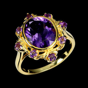925 Sterling Silver Ring Oval Amethyst 12x10mm Natural Gemstone Jewelry Size 9