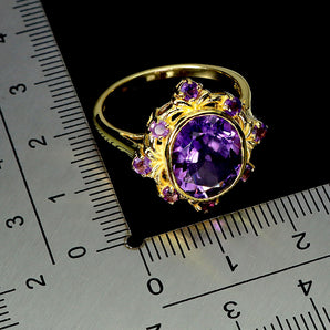 925 Sterling Silver Ring Oval Amethyst 12x10mm Natural Gemstone Jewelry Size 9