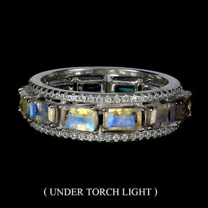 925 Sterling Silver Ring Octagon Moonstone 5x3mm Natural Gemstone Jewelry Sz 7.5