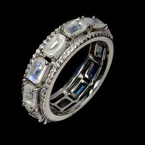 925 Sterling Silver Ring Octagon Moonstone 5x3mm Natural Gemstone Jewelry Sz 7.5