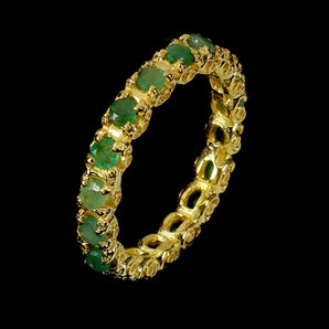 925 Sterling Silver Ring Round Emerald 3mm Natural Gemstone Jewelry Size 7.5