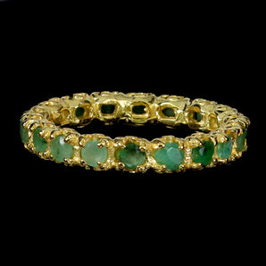925 Sterling Silver Ring Round Emerald 3mm Natural Gemstone Jewelry Size 7.5