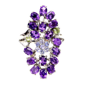 925 Sterling Silver Ring Oval Amethyst Peridot Tanzanite Gemstone Jewelry Size 9
