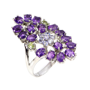 925 Sterling Silver Ring Oval Amethyst Peridot Tanzanite Gemstone Jewelry Size 9
