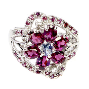 925 Sterling Silver Ring Oval Rhodolite Garnet 5x4mm Tanzanite Gemstone Size 9