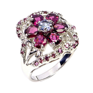 925 Sterling Silver Ring Oval Rhodolite Garnet 5x4mm Tanzanite Gemstone Size 9