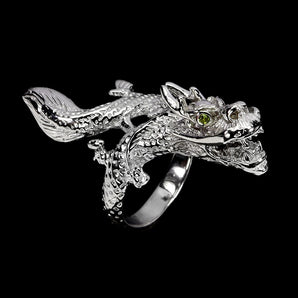 925 Sterling Silver Ring Round Rhodolite Garnet Dragon Gemstone Jewelry Size 7.5
