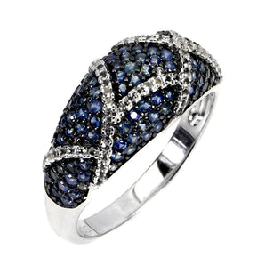 925 Sterling Silver Ring Blue Sapphire Round Diamond Cut Topaz Gemstone Size 8