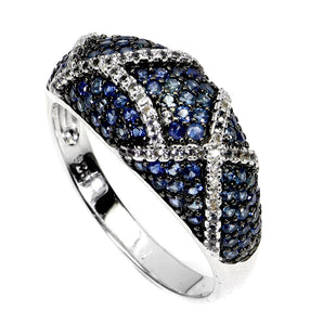925 Sterling Silver Ring Blue Sapphire Round Diamond Cut Topaz Gemstone Size 8