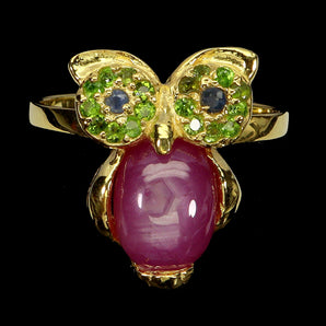 925 Sterling Silver Ring Oval Ruby Chrome Diopside Sapphire Gemstone Jewelry 9