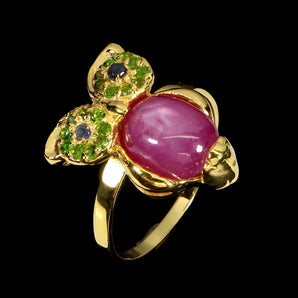 925 Sterling Silver Ring Oval Ruby Chrome Diopside Sapphire Gemstone Jewelry 9