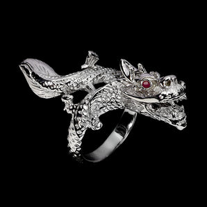 925 Sterling Silver Ring Round Ruby Dragon Natural Gemstone Jewelry Size 8