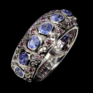 925 Sterling Silver Ring Oval Tanzanite 4x3mm Rhodolite Gemstone Jewelry Size 9