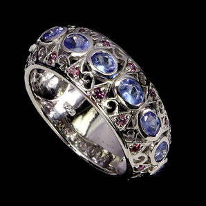 925 Sterling Silver Ring Oval Tanzanite 4x3mm Rhodolite Gemstone Jewelry Size 9