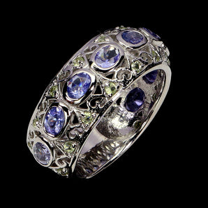 925 Sterling Silver Ring Oval Tanzanite 4x3mm Peridot Gemstone Jewelry Size 8
