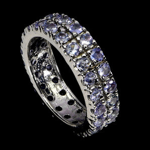 925 Sterling Silver Ring Round Tanzanite Natural Gemstone Jewelry Size 8.5