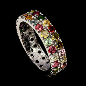 925 Sterling Silver Ring Round Tourmaline Natural Gemstone Jewelry Size 8.5