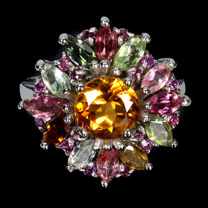 925 Sterling Silver Ring Round Citrine 7mm Tourmaline Gemstone Jewelry Size 7.5