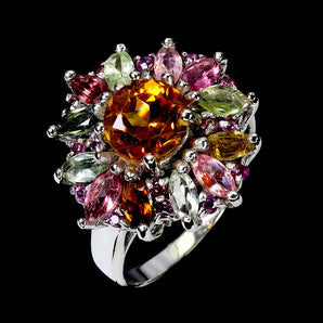925 Sterling Silver Ring Round Citrine 7mm Tourmaline Gemstone Jewelry Size 7.5