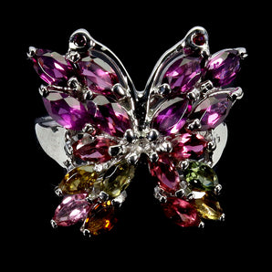 925 Sterling Silver Ring Marquise Rhodolite Garnet Tourmaline Gemstone Size 8.5