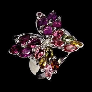 925 Sterling Silver Ring Marquise Rhodolite Garnet Tourmaline Gemstone Size 8.5
