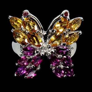 925 Sterling Silver Ring Marquise Citrine Rhodolite Garnet Gemstone Jewelry Sz 8