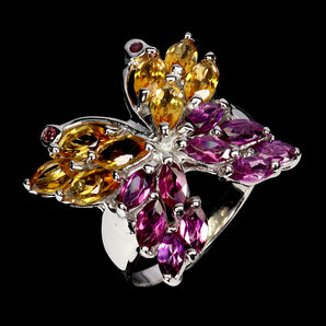 925 Sterling Silver Ring Marquise Citrine Rhodolite Garnet Gemstone Jewelry Sz 8