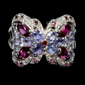 925 Sterling Silver Ring Oval Rhodolite 5x3mm Tanzanite Gemstone Jewelry Size 9