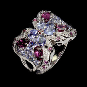 925 Sterling Silver Ring Oval Rhodolite 5x3mm Tanzanite Gemstone Jewelry Size 9