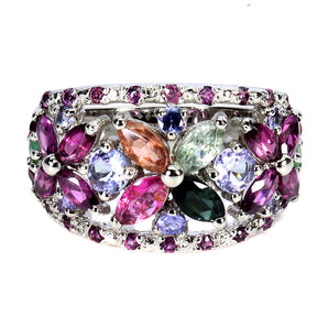 925 Sterling Silver Ring Marquise Tourmaline Tanzanite Gemstone Jewelry Size 9