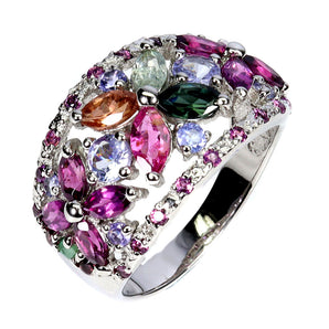 925 Sterling Silver Ring Marquise Tourmaline Tanzanite Gemstone Jewelry Size 9