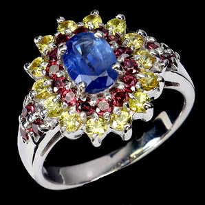 925 Sterling Silver Ring Oval Kyanite 7x5mm Sapphire Gemstone Jewelry Size 7