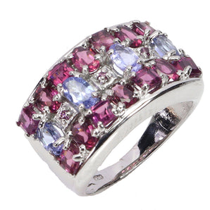 925 Sterling Silver Ring Oval Tanzanite 4x3mm Rhodolite Gemstone Jewelry Size 7