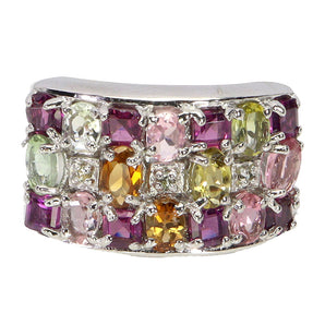 925 Sterling Silver Ring Oval Tourmaline Rhodolite Sapphire Gemstone Jewelry 7