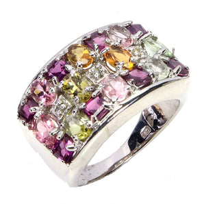 925 Sterling Silver Ring Oval Tourmaline Rhodolite Sapphire Gemstone Jewelry 7