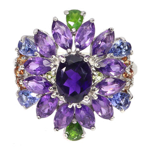 925 Sterling Silver Ring Oval Amethyst 8x6mm Peridot Sapphire Gemstone Jewelry 9