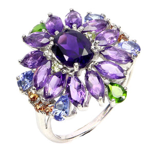 925 Sterling Silver Ring Oval Amethyst 8x6mm Peridot Sapphire Gemstone Jewelry 9
