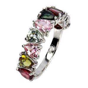 925 Sterling Silver Ring Pear Tourmaline 5x4mm Natural Gemstone Jewelry Size 8.5