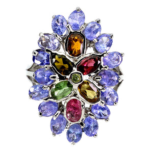 925 Sterling Silver Ring Oval Tourmaline 5x3mm Tanzanite Gemstone Jewelry Size 7