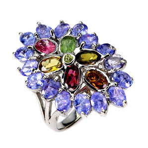 925 Sterling Silver Ring Oval Tourmaline 5x3mm Tanzanite Gemstone Jewelry Size 7