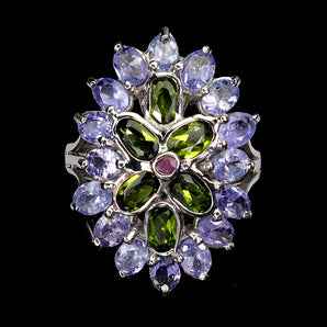 925 Sterling Silver Ring Oval Chrome Diopside 5x3mm Tanzanite Gemstone Size 7.5